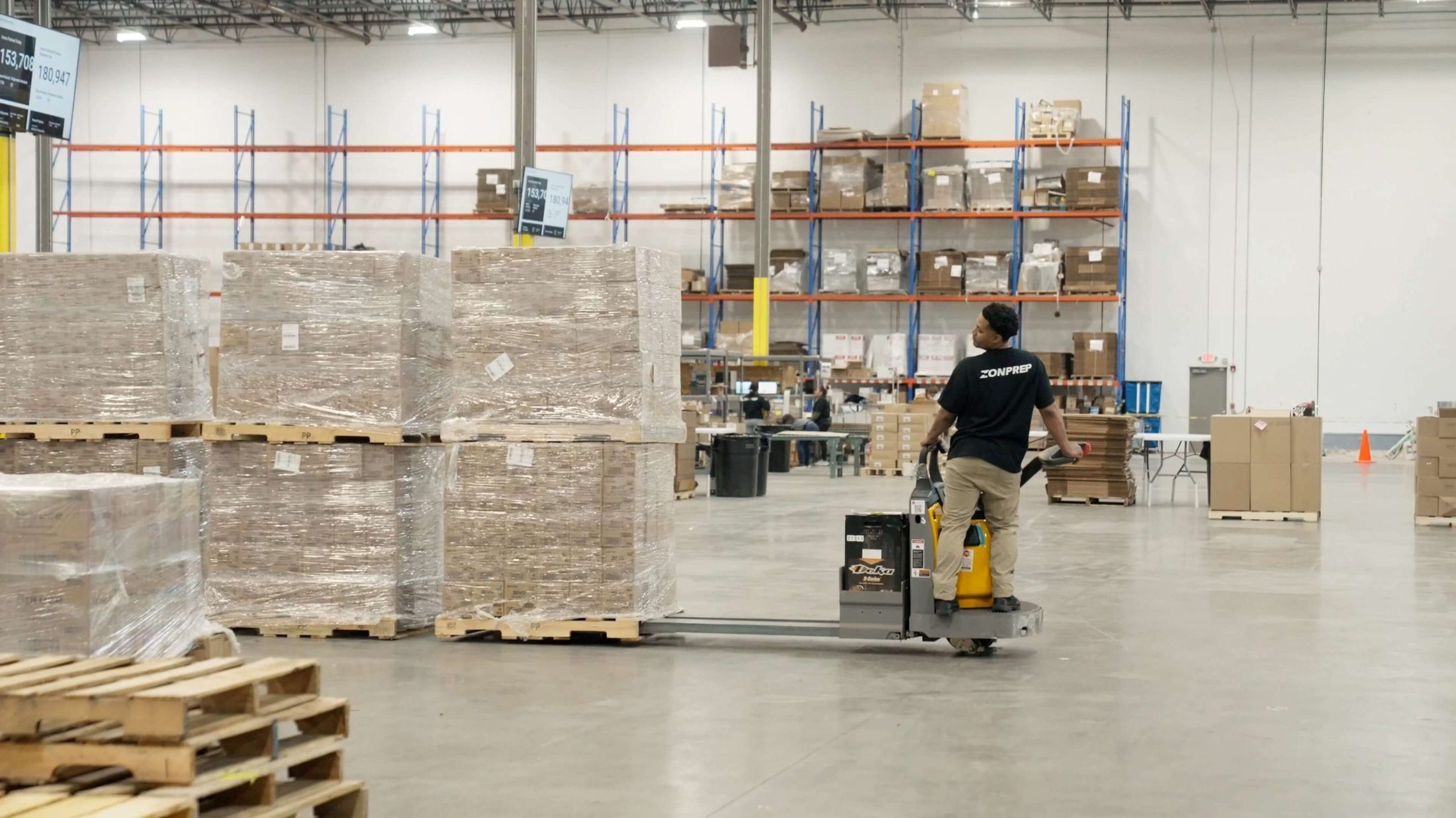 Rows of staged pallets awaiting outbound transport on the ZonPrep floor